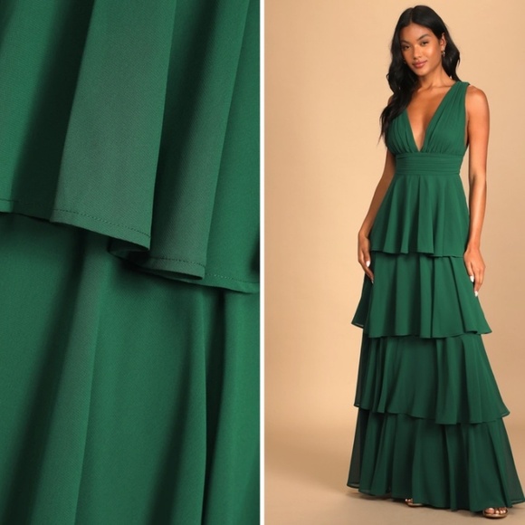 LULUS Sexy Prom Wedding Bridesmaid Tiered Ruffles Boho Flowy Maxi Dress - Picture 2 of 5